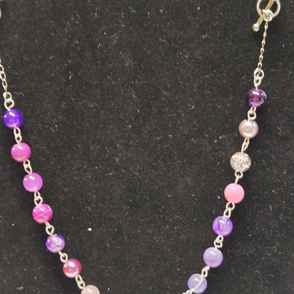 Hand Crafted Silver and Pink Glass Bead Two Way Necklace - Picture 2 of 7